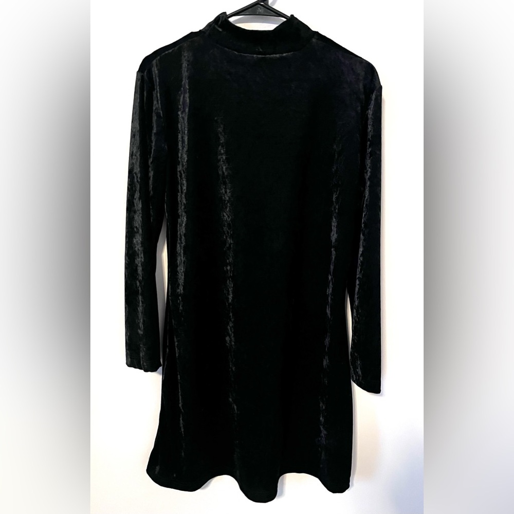 Vintage Y2K Carreau Sport Black Crushed Velvet Dress Long Sleeve Mock Neck MED
